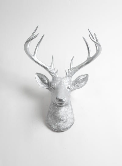 Aluminum Colored Resin Deer Head Mount, Exra Large Fake Stag Wall Hanging