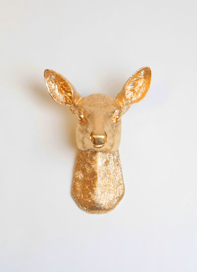 Gold Doe Head Wall Mount, Girl Deer - the Ophelia