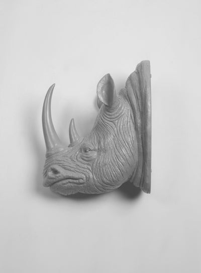 XL Gray Resin Rhino Head - The Goliath in Gray - White Faux Taxidermy - Faux Taxidermy - Resin Faux Taxidermy- Chic Rhino Sculpture