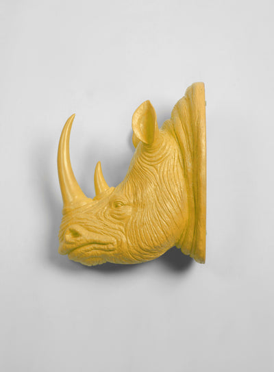 XL Resin Rhino Head - The Goliath in Mustard - White Faux Taxidermy - Faux Taxidermy - Resin Faux Taxidermy- Chic Rhino Sculpture