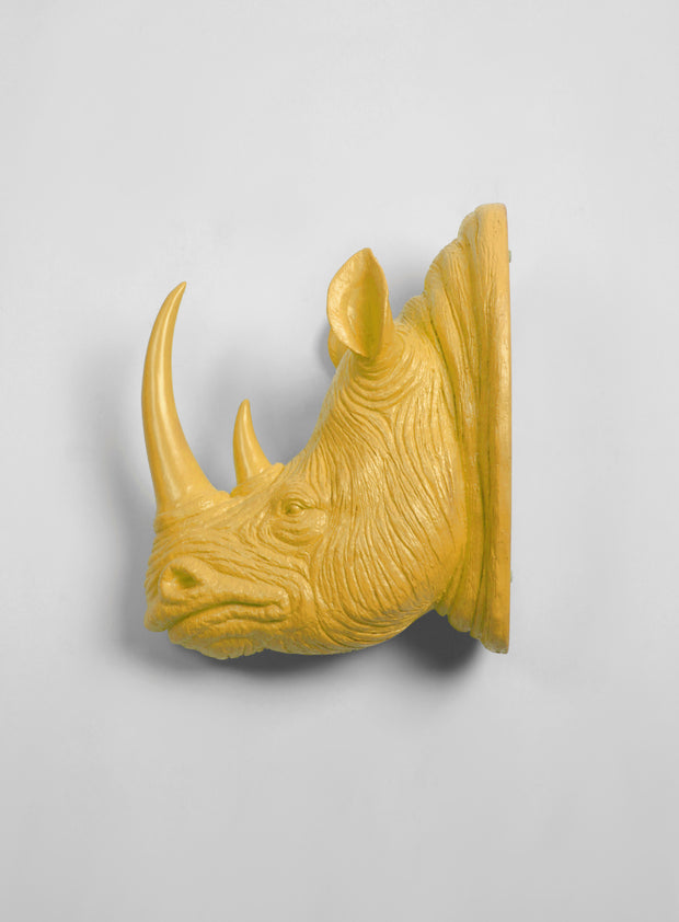 XL Resin Rhino Head - The Goliath in Mustard - White Faux Taxidermy - Faux Taxidermy - Resin Faux Taxidermy- Chic Rhino Sculpture