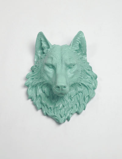 Faux Wolf Head The Lincoln in Seafoam Green - Resin Wolf Mount by White Faux Taxidermy - Chic & Trendy Faux Animal Heads