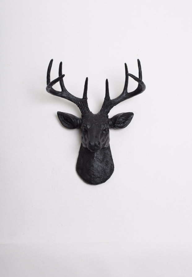 Mini Black Stag Head. black ceramic-like resin mini mounted deer head sculpture wall decor