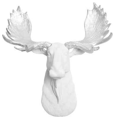 silver resin antlers & mini white moose head wall mount by White Faux Taxidermy