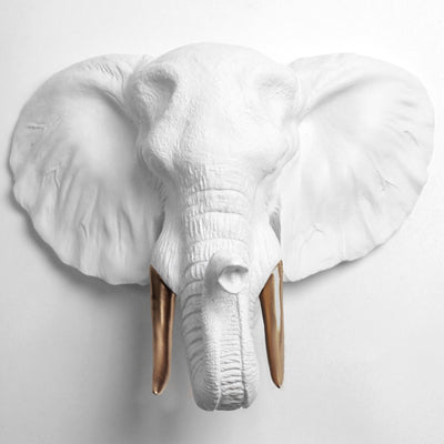 The Tolsby in White and Bronze | Elephant Head Wall Mount Faux Taxidermy | Boho Decor