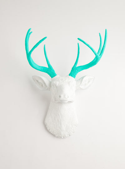 white & turquoise wall decor deer head