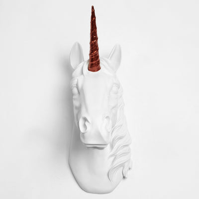 Back in Stock! The Bayer in White & Copper | Large Chic Unicorn Decor, Faux Wall Mount