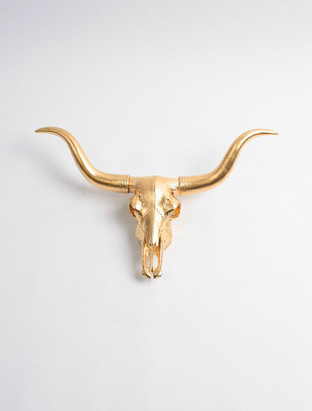 Metallic Gold Resin Faux Longhorn Bull Skull.