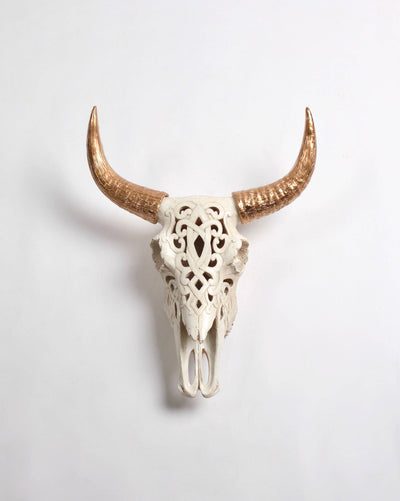 Filigree Bison Skull with Gold Horns