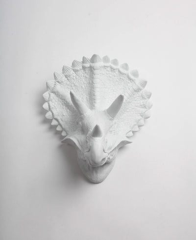 Fake Taxidermy White Triceratops Head Wall Mount