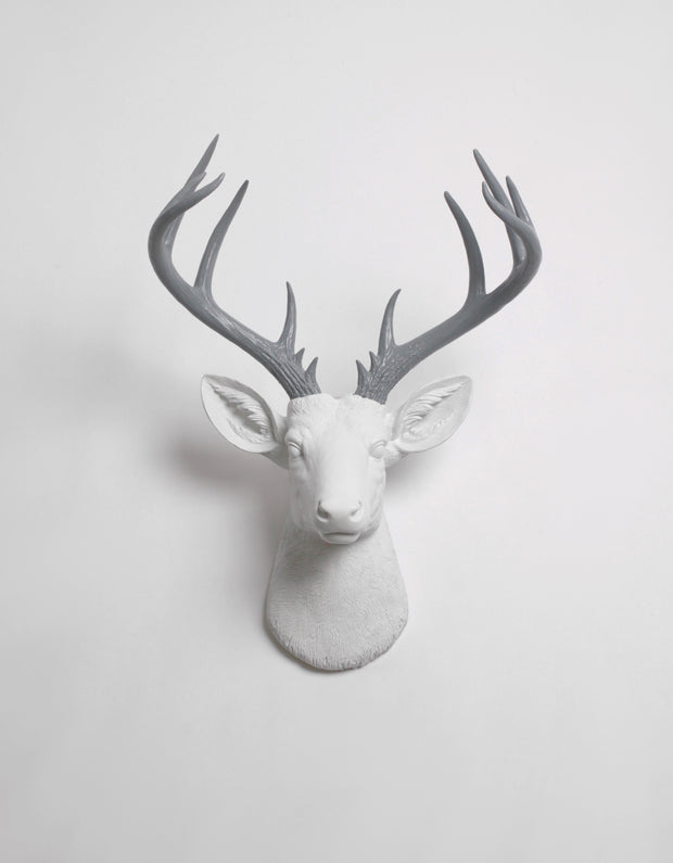 Extra Large White Deer Head with Gray Antlers