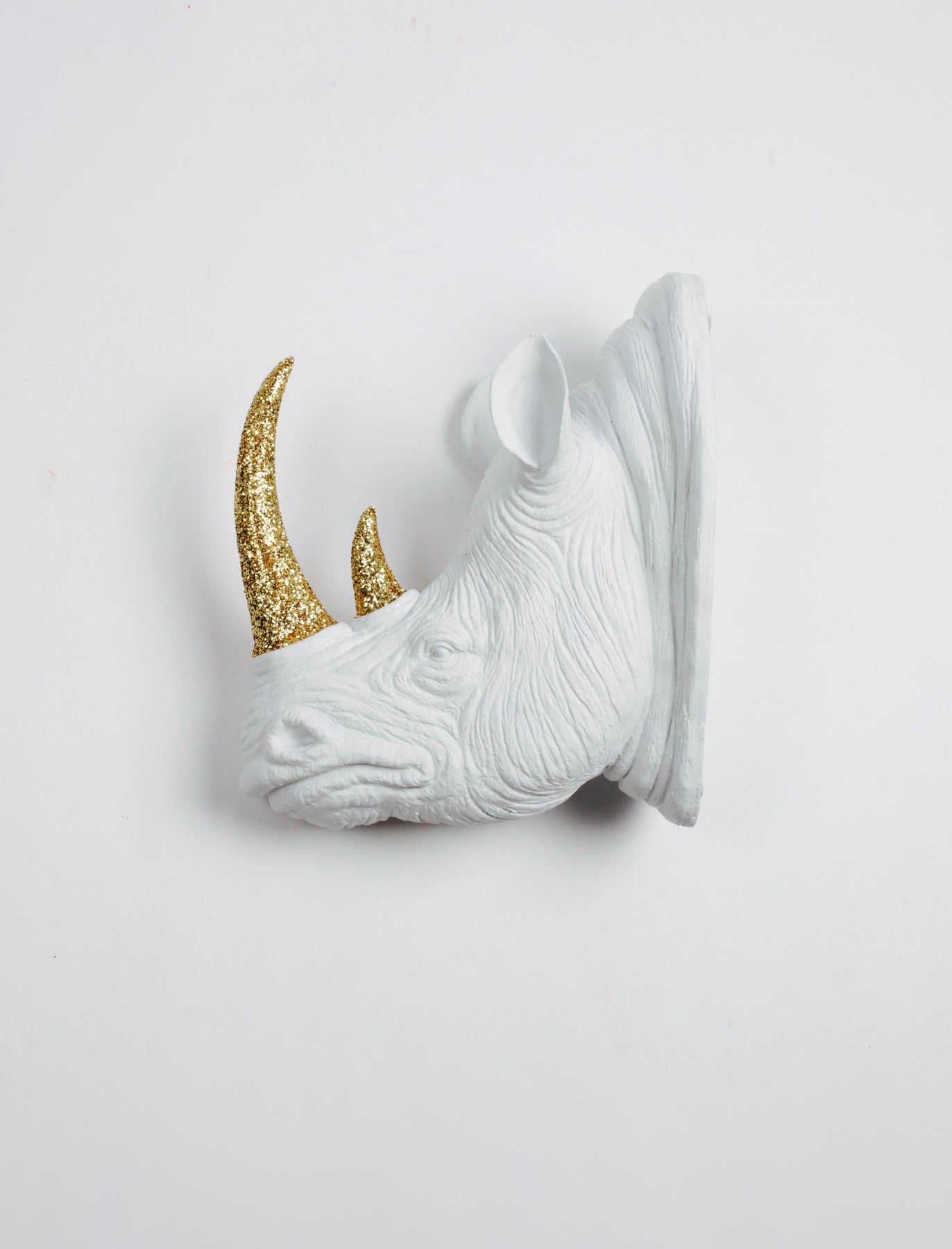 White Rhino, Gold Horn Wall Mount — JOHNNIE Q