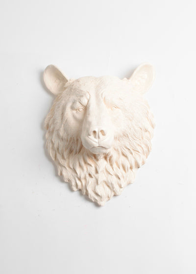 The Anda | Bear Head | Faux Taxidermy | Antique White Resin