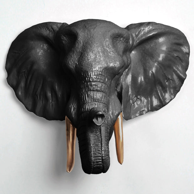 The Tolsby in Black and Bronze | Elephant Head Wall Mount Faux Taxidermy | Boho Decor