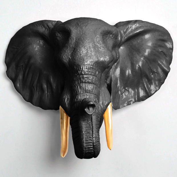 The Tolsby in Black and Gold | Elephant Head Wall Mount Faux Taxidermy | Boho Decor