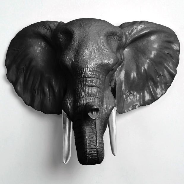 The Tolsby in Black and Silver | Elephant Head Wall Mount Faux Taxidermy | Boho Decor