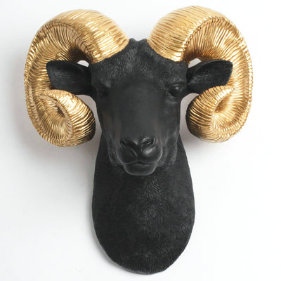 The Darby in Black & Gold - XL Ram Head | Bighorn Sheep Modern Farmhouse Decor