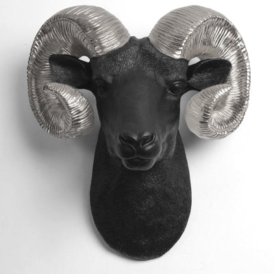 The Darby in Black & Silver - XL Ram Head | Bighorn Sheep Modern Farmhouse Decor