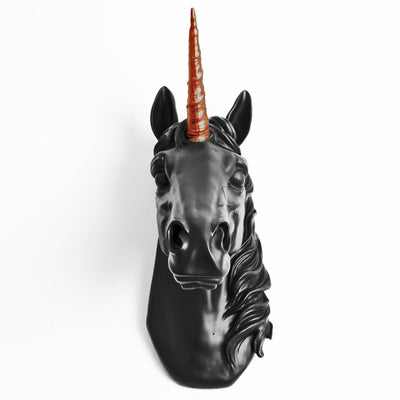 Back in Stock! The Bayer in Black & Copper | Large Chic Unicorn Decor, Faux Wall Mount