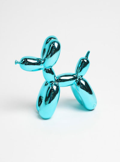 metallic blue medium table top balloon dog sculpture