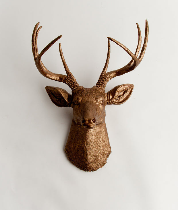 Bronze Faux Deer Head Wall Mount, The Bennett. metallic faux stag head wall sculpture 