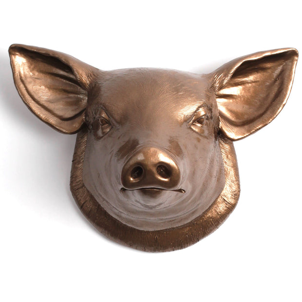 Rustic bronze resin farmhouse-style pig head wall mount