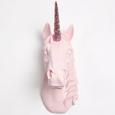 Back in Stock! The Bayer in Cameo & Rose Glitter | Large Chic Unicorn Decor, Faux Wall Mount