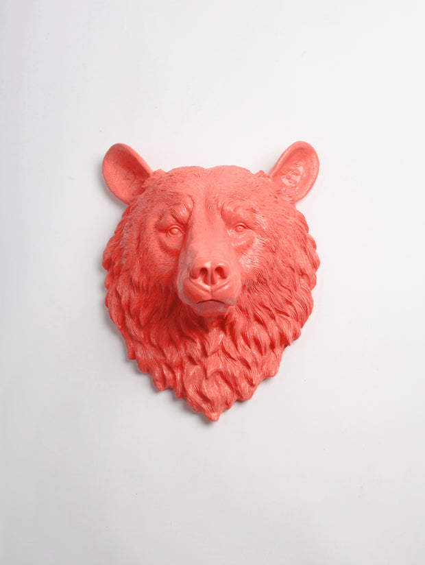 The Raleigh in Coral, Faux Taxidermy Bear Head Wall Mount