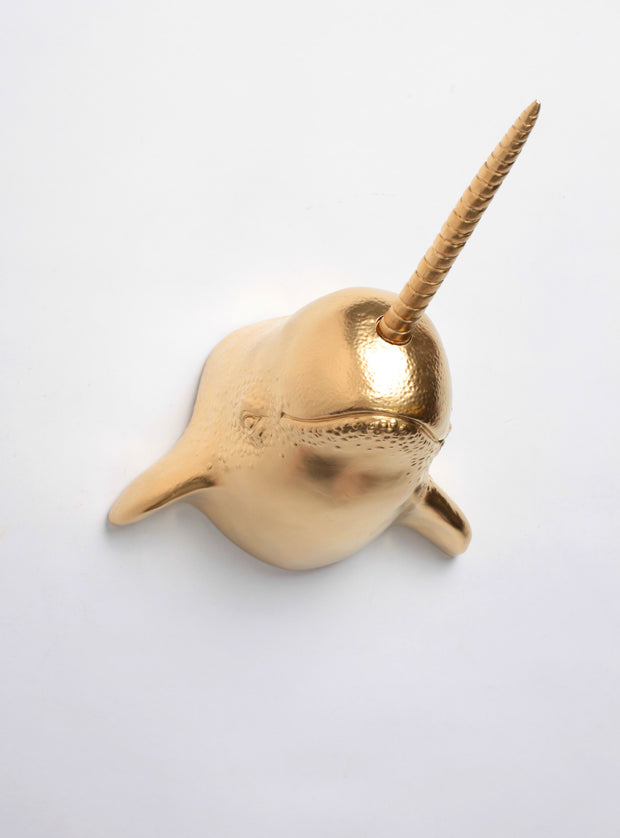Gold Narwhal Wall Decor Sculpture