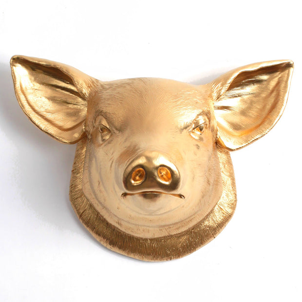 metallic-gold resin modern farmhouse pig head wall decor