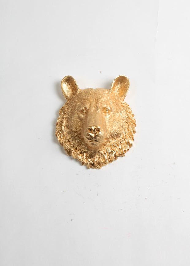 The Hudson | Mini Bear Head | Faux Taxidermy Animal Wall Decor | Gold Resin