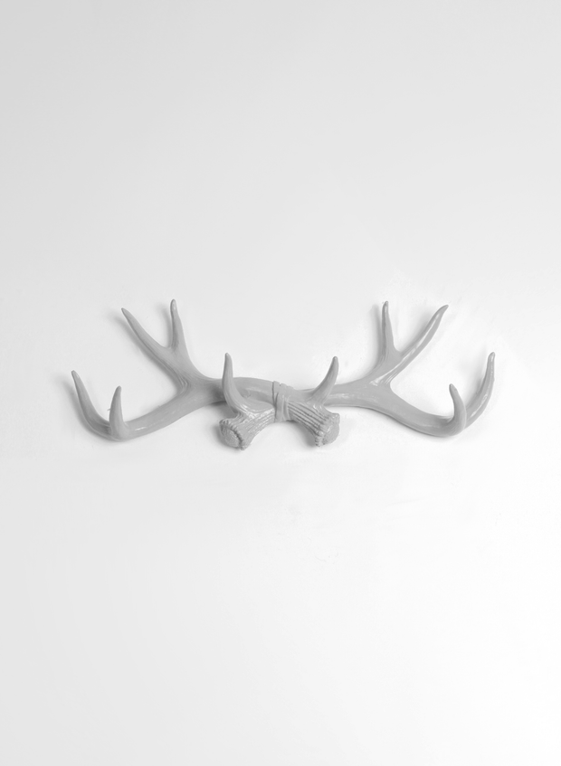 Gray Antler Wall Rack | Deer Antler Hook | Gray Resin Antlers