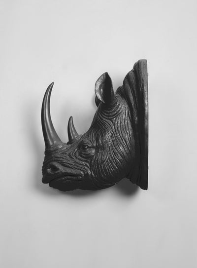 XL Black Resin Rhino Head - The Goliath in Black - White Faux Taxidermy - Faux Taxidermy - Resin Faux Taxidermy- Chic Rhino Sculpture