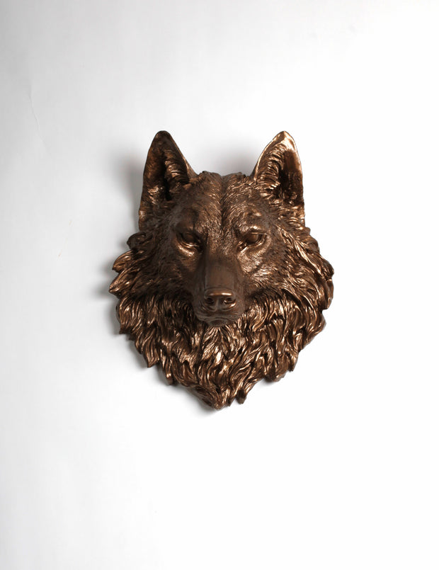 The Penny - Bronze Resin Wolf Head - Resin White Faux Taxidermy - Chic & Trendy - White Faux Taxidermy