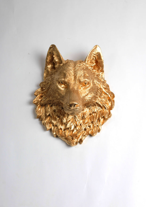 Large Gold Resin Wolf Head Wall Mount