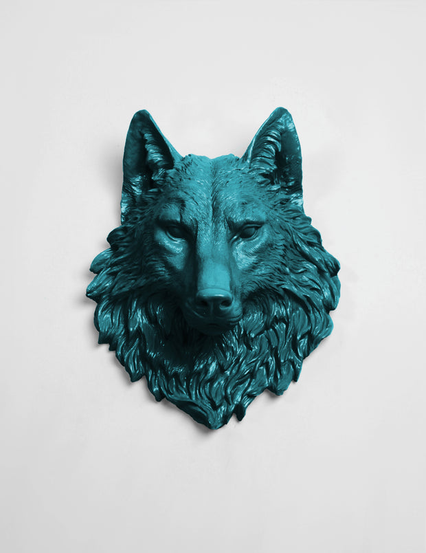 Faux Wolf Head The Lincoln in Petrol - Resin Wolf Mount by White Faux Taxidermy - Chic & Trendy Faux Animal Heads