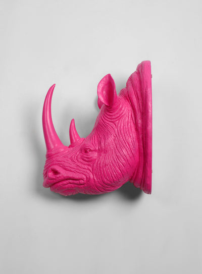 XL Resin Rhino Head - The Goliath in Pink - White Faux Taxidermy - Faux Taxidermy - Resin Faux Taxidermy- Chic Rhino Sculpture