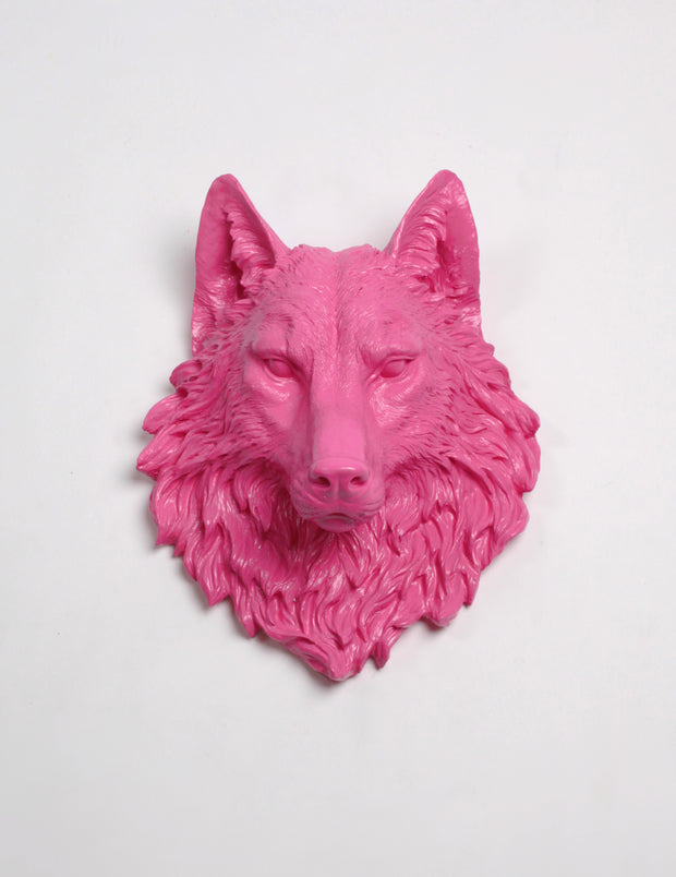 Faux Wolf Head The Lincoln in Pink - Resin Wolf Mount by White Faux Taxidermy - Chic & Trendy Faux Animal Heads