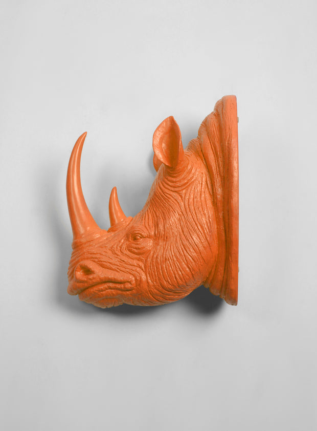 XL Resin Rhino Head - The Goliath in Tangerine - White Faux Taxidermy - Faux Taxidermy - Resin Faux Taxidermy- Chic Rhino Sculpture