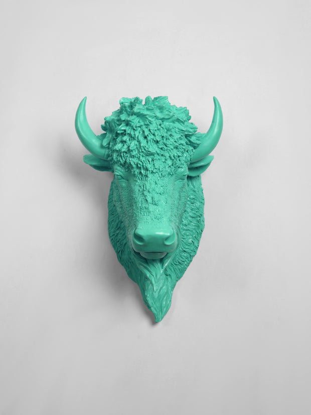 The Mia | Faux Taxidermy Bison Head Wall Mount in Turquoise