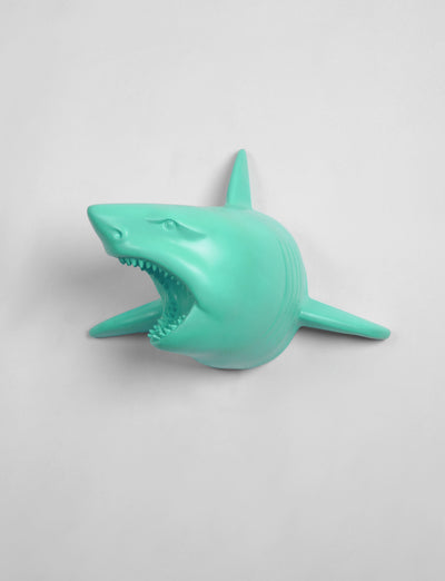 The Lewie in Turquoise - Turquoise Resin Shark Head- Shark Resin Turquoise Faux Taxidermy- Chic & Trendy Fish Mount