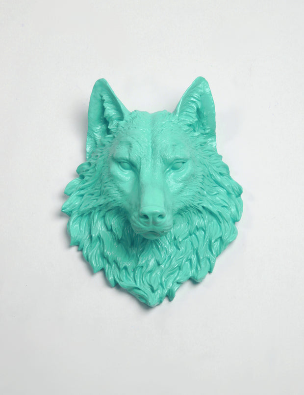 Faux Wolf Head The Lincoln in Turquoise- Resin Wolf Mount by White Faux Taxidermy - Chic & Trendy Faux Animal Heads