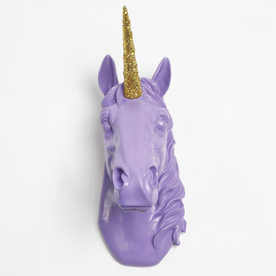 Back in Stock! The Bayer in Lavender & Gold Glitter | Large Chic Unicorn Decor, Faux Wall Mount
