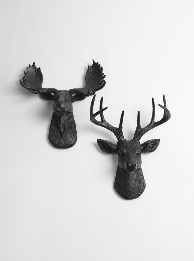 Mini Moose & Deer Wall Decor | Black Moose and Stag | Mini Wall Art Gift Set