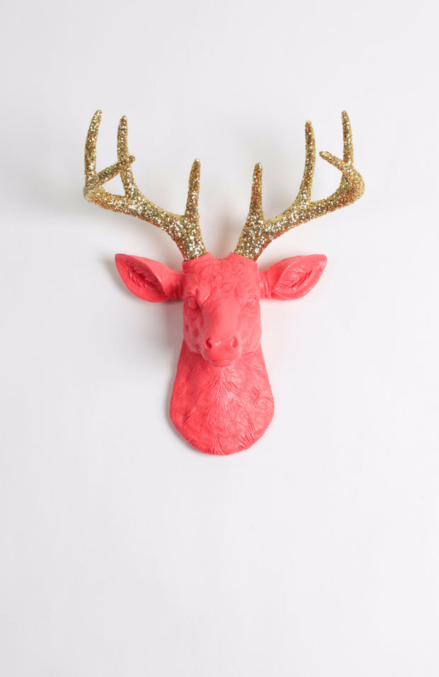 The MINI Poppy,  Mini Deer Head Faux Taxidermy | Coral Resin W/ Gold Glitter