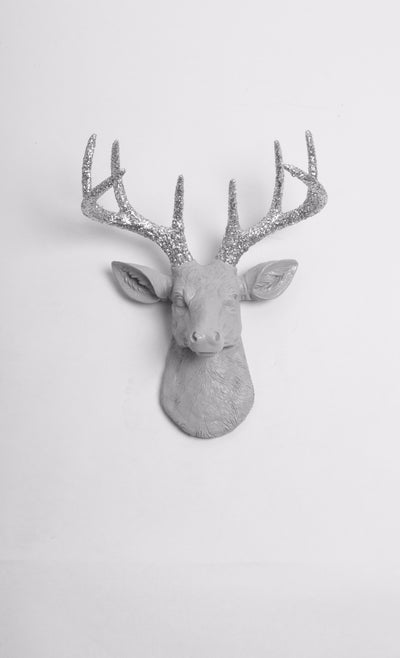 Mini Gray & Silver Glitter Deer Head Wall Mount