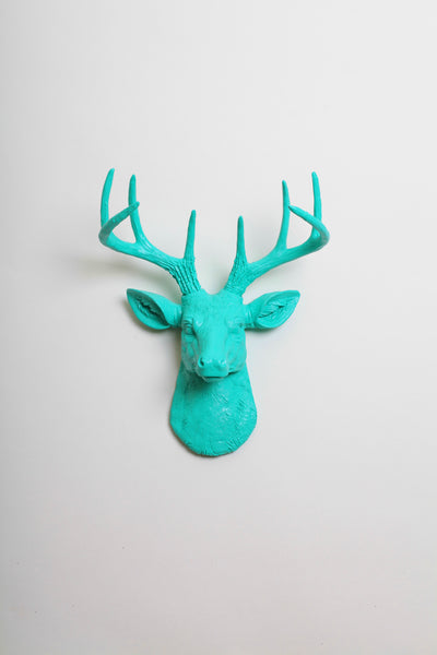 turquoise ceramic-like resin mini mounted deer head sculpture wall decor