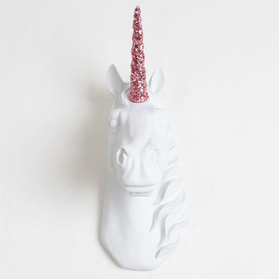 White Unicorn w/ Rose Glitter Staff - Front View