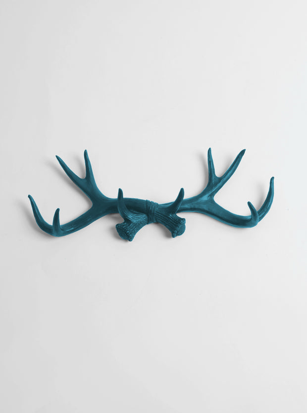 Faux Deer Antlers Wall Hanging in Petrol, a mix of deep blue and green hues.
