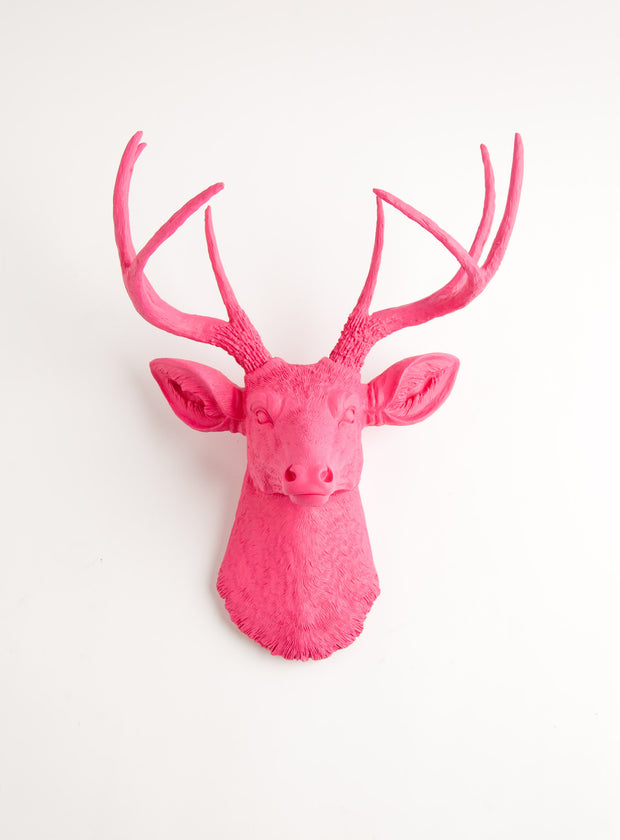 Large Pink Faux Deer Head Wall Decoration, pink resin fake stag head sculpture 